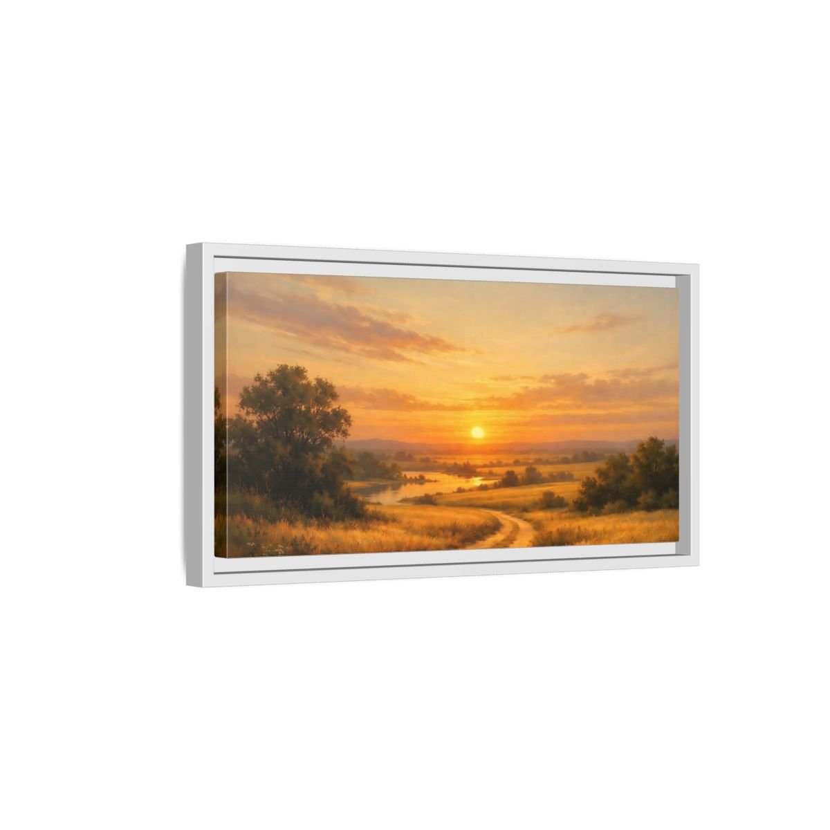 Landscape Nature Sunset Golden - Framed Canvas Wall Art Print - YesArtYes
