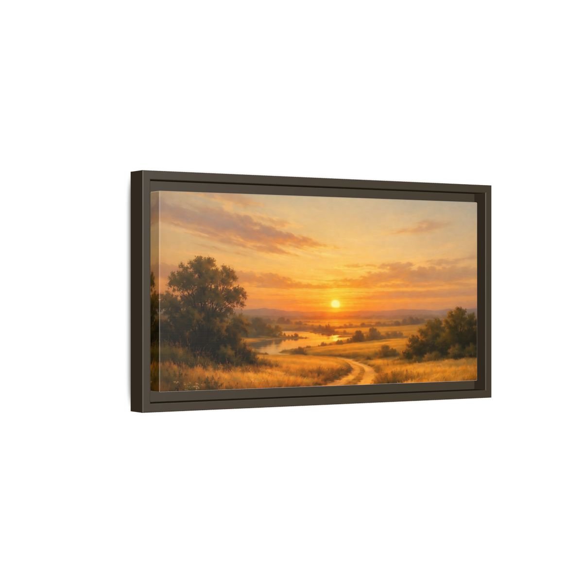 Landscape Nature Sunset Golden - Framed Canvas Wall Art Print - YesArtYes
