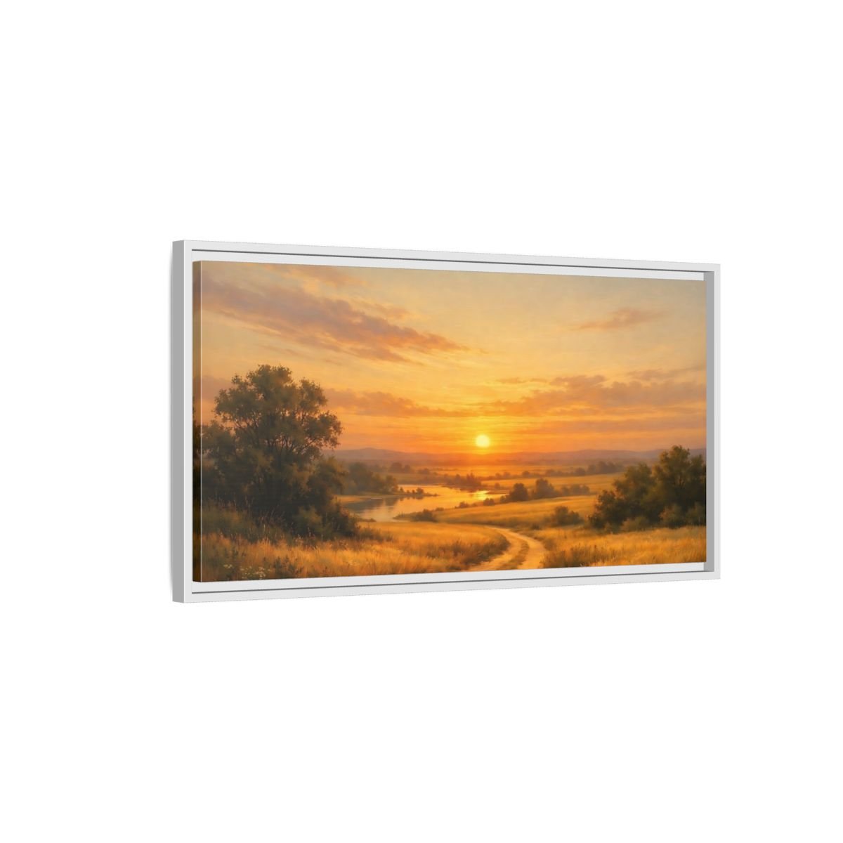 Landscape Nature Sunset Golden - Framed Canvas Wall Art Print - YesArtYes