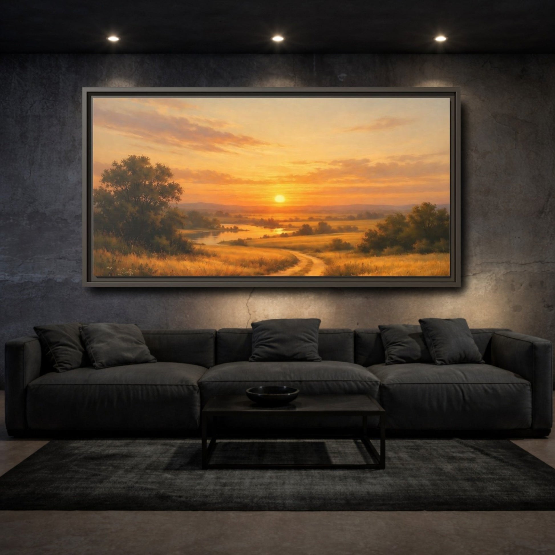 Landscape Nature Sunset Golden - Framed Canvas Wall Art Print - YesArtYes