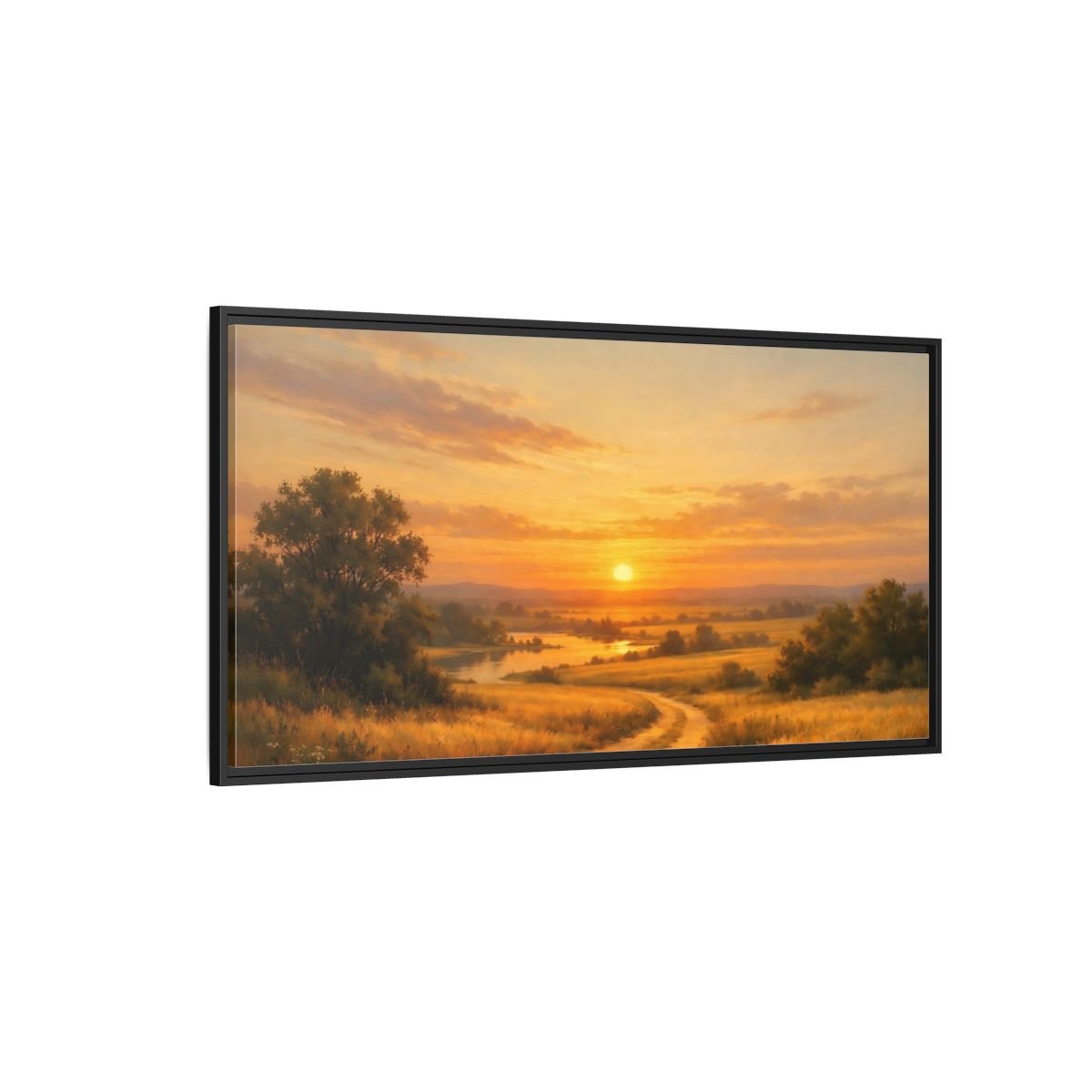 Landscape Nature Sunset Golden - Framed Canvas Wall Art Print - YesArtYes