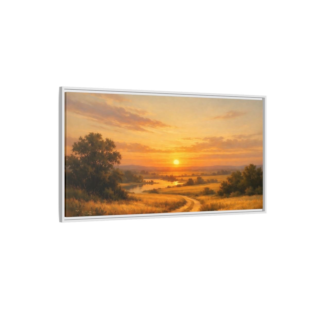 Landscape Nature Sunset Golden - Framed Canvas Wall Art Print - YesArtYes