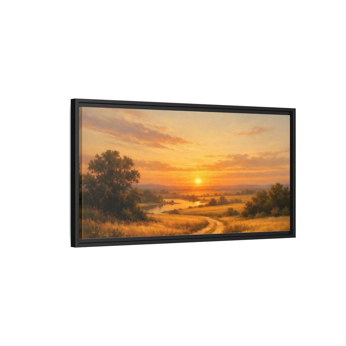 Landscape Nature Sunset Golden - Framed Canvas Wall Art Print - YesArtYes