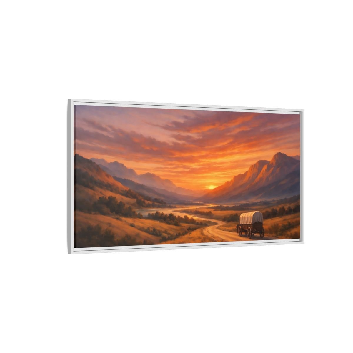 Landscape Nature Sunset Orange - Framed Canvas Wall Art Print - YesArtYes