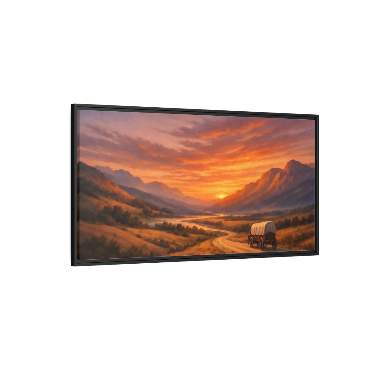Landscape Nature Sunset Orange - Framed Canvas Wall Art Print - YesArtYes