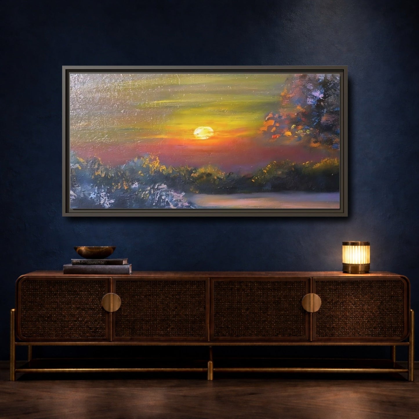 Landscape Nature Sunset Orange Yellow - Framed Canvas Wall Art Print - YesArtYes