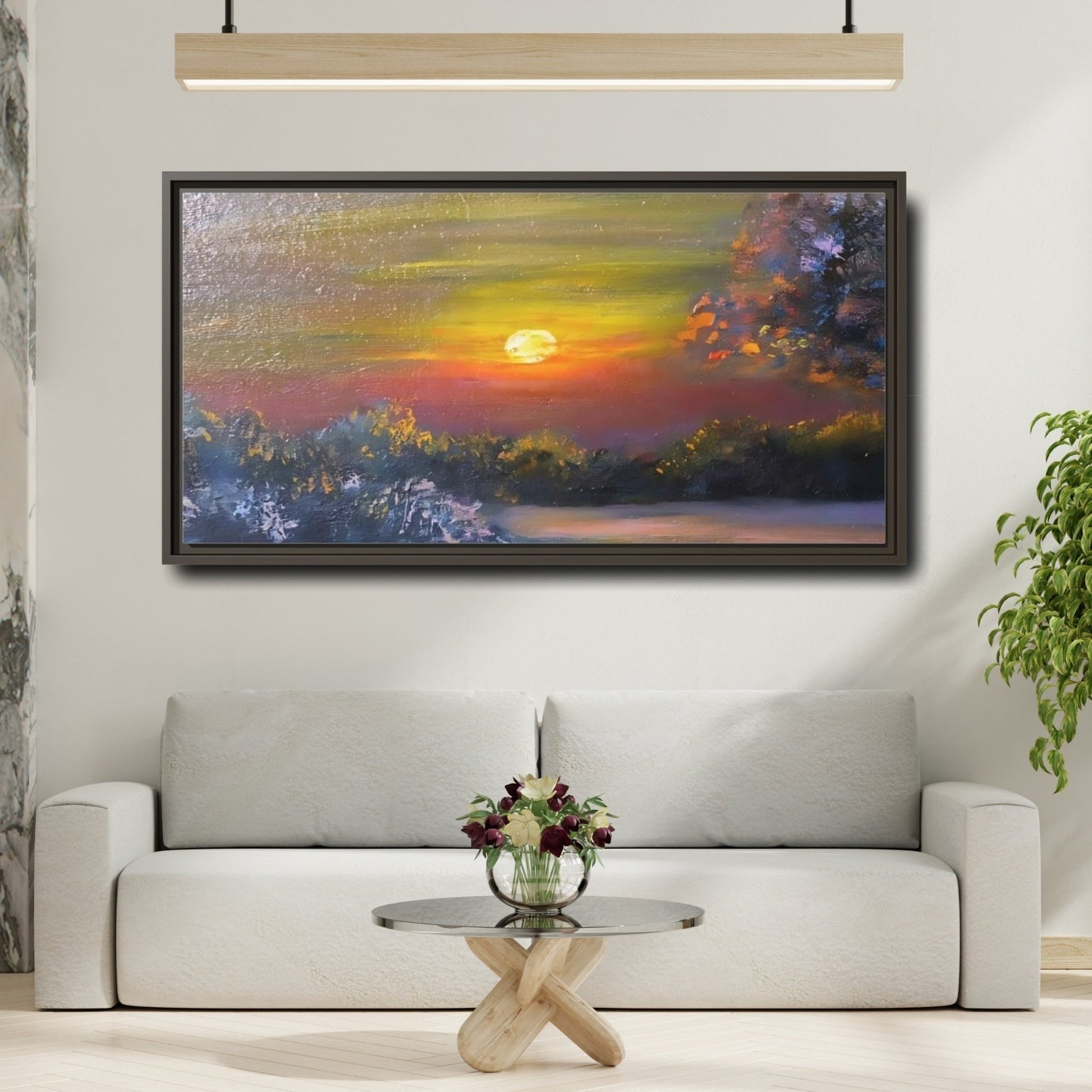 Landscape Nature Sunset Orange Yellow - Framed Canvas Wall Art Print - YesArtYes