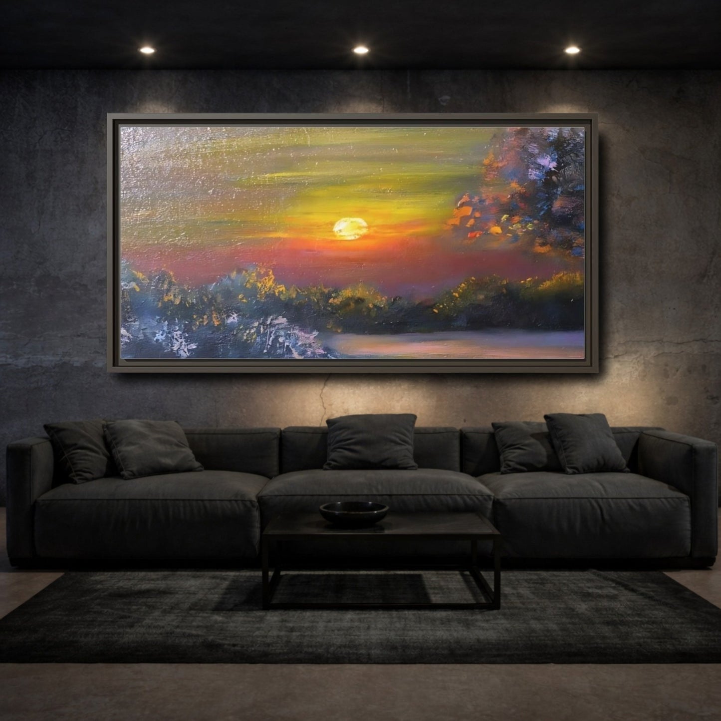 Landscape Nature Sunset Orange Yellow - Framed Canvas Wall Art Print - YesArtYes