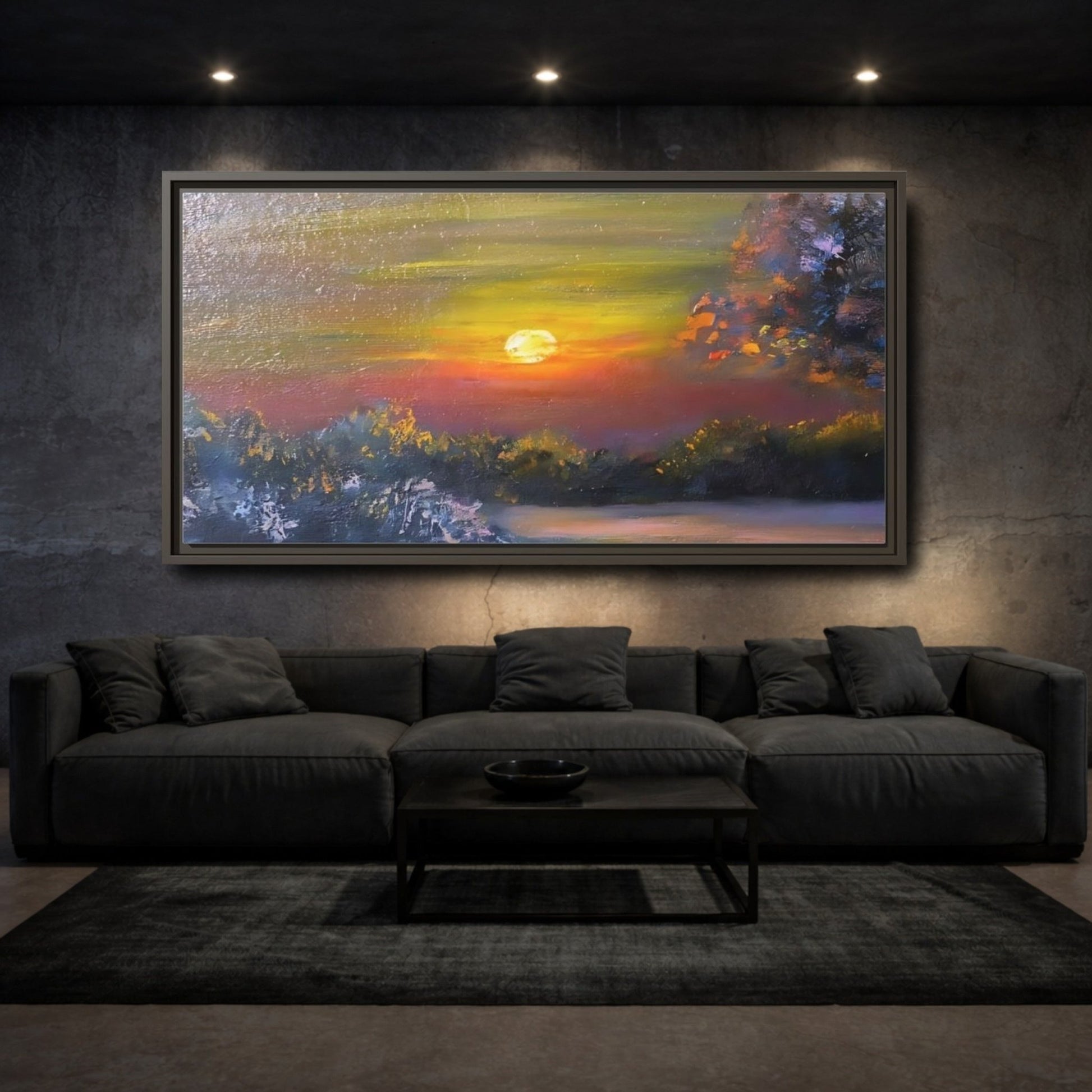Landscape Nature Sunset Orange Yellow - Framed Canvas Wall Art Print - YesArtYes