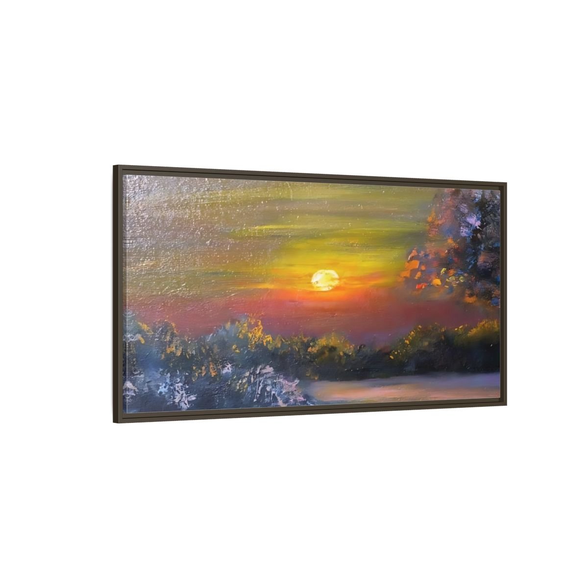 Landscape Nature Sunset Orange Yellow - Framed Canvas Wall Art Print - YesArtYes