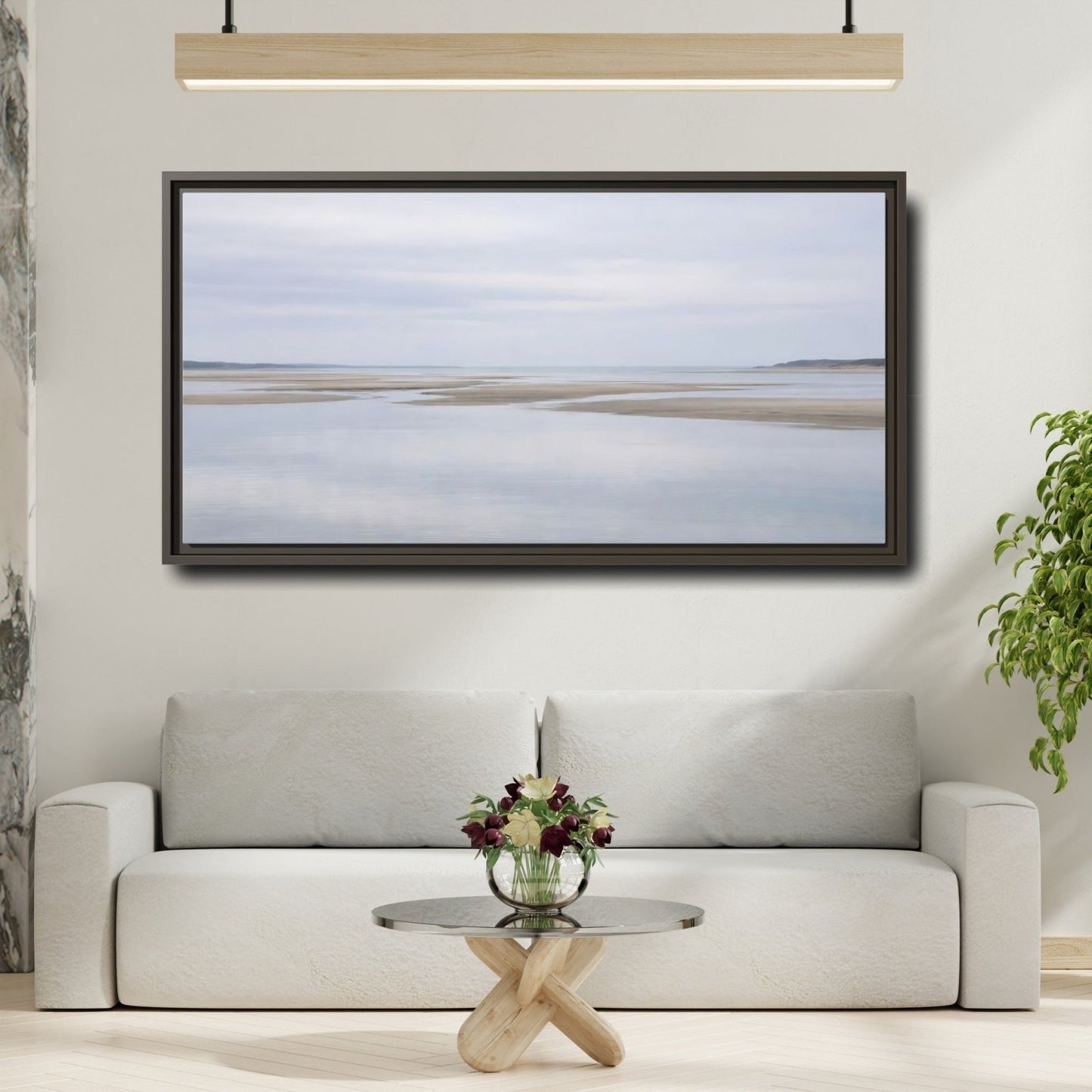 Landscape Nature Tidal Flats Muted Blue - Framed Canvas Wall Art Print - YesArtYes