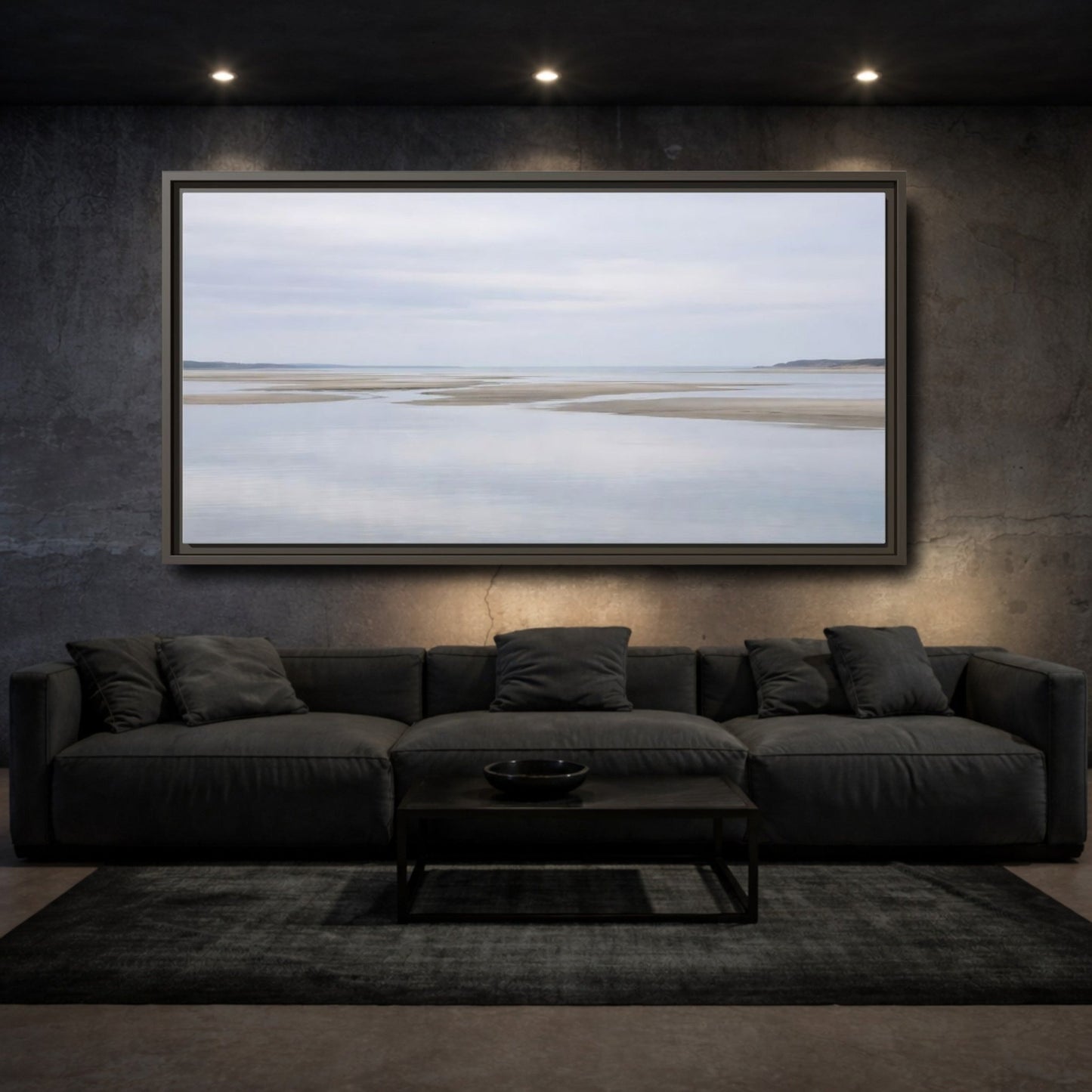 Landscape Nature Tidal Flats Muted Blue - Framed Canvas Wall Art Print - YesArtYes