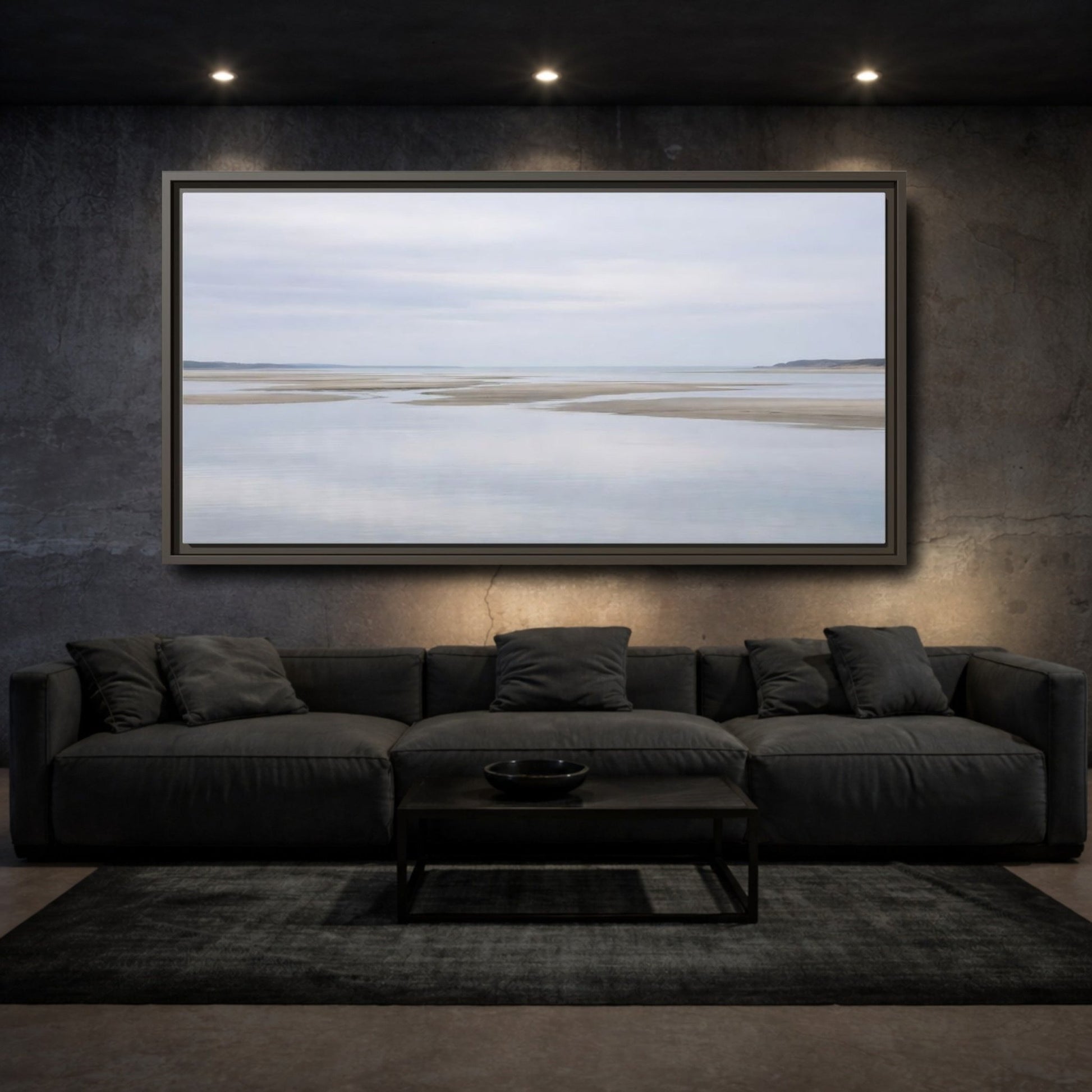 Landscape Nature Tidal Flats Muted Blue - Framed Canvas Wall Art Print - YesArtYes
