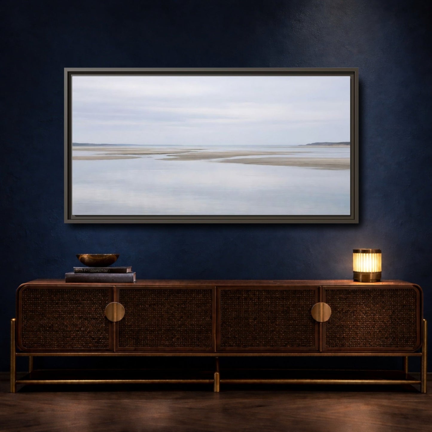Landscape Nature Tidal Flats Muted Blue - Framed Canvas Wall Art Print - YesArtYes