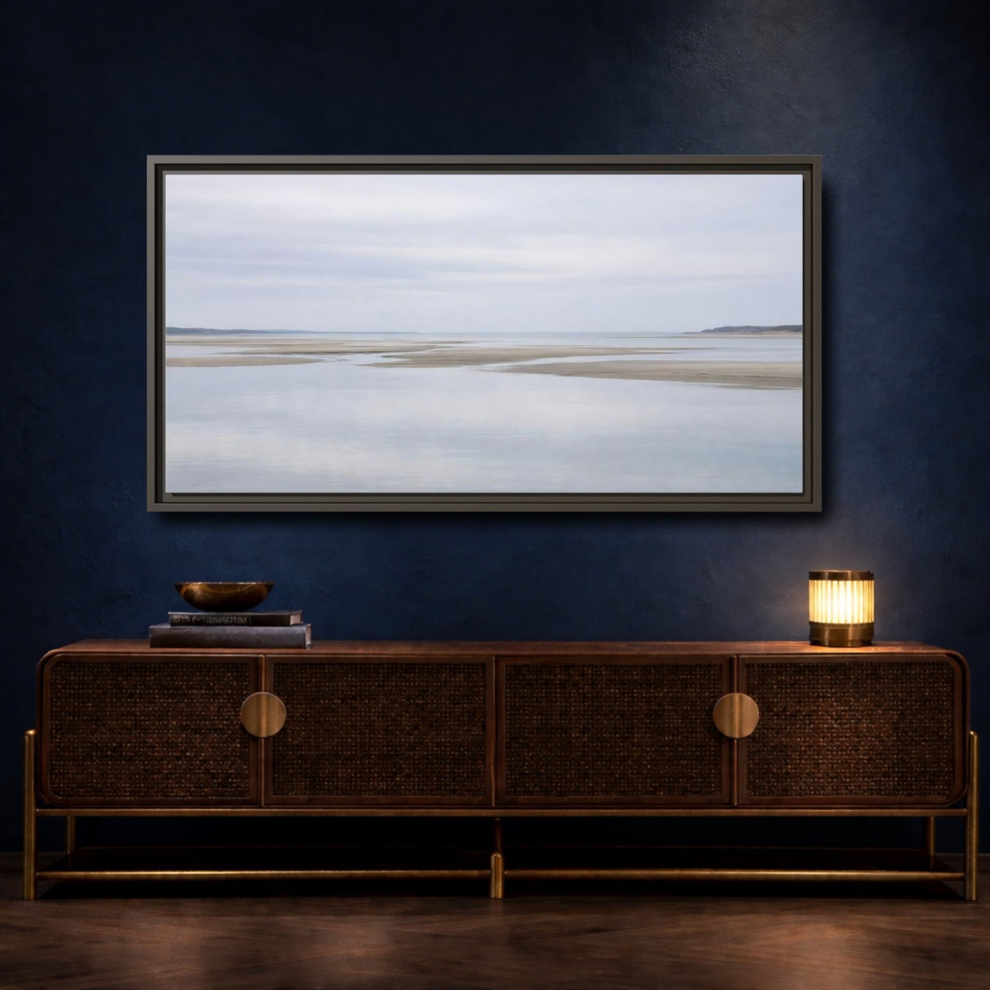 Landscape Nature Tidal Flats Muted Blue - Framed Canvas Wall Art Print - YesArtYes