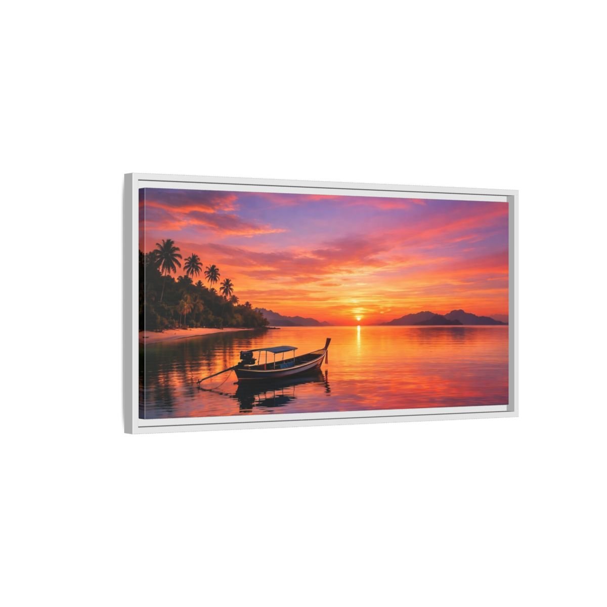 Landscape Nature Tropical Sunset Vibrant - Framed Canvas Wall Art Print - YesArtYes