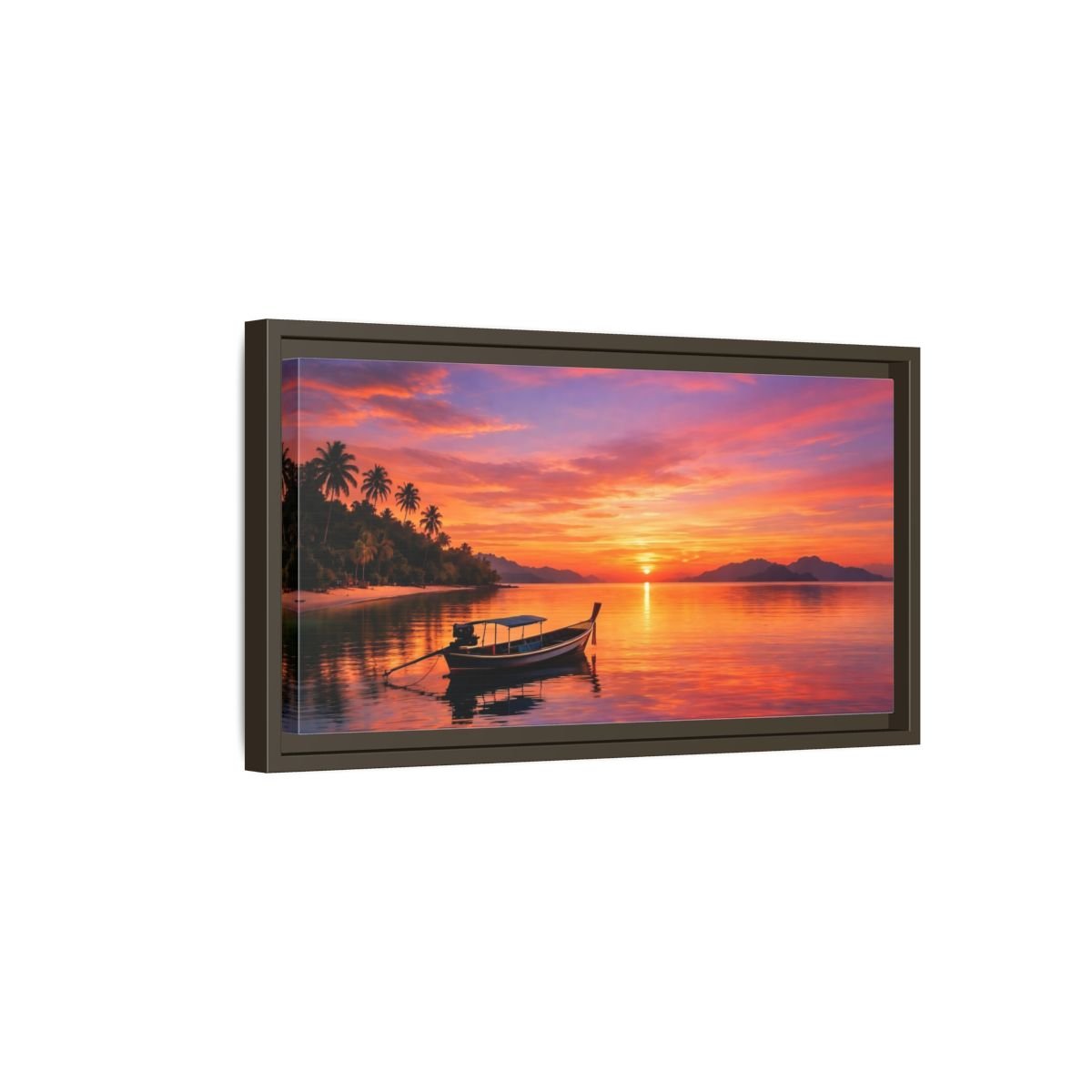 Landscape Nature Tropical Sunset Vibrant - Framed Canvas Wall Art Print - YesArtYes