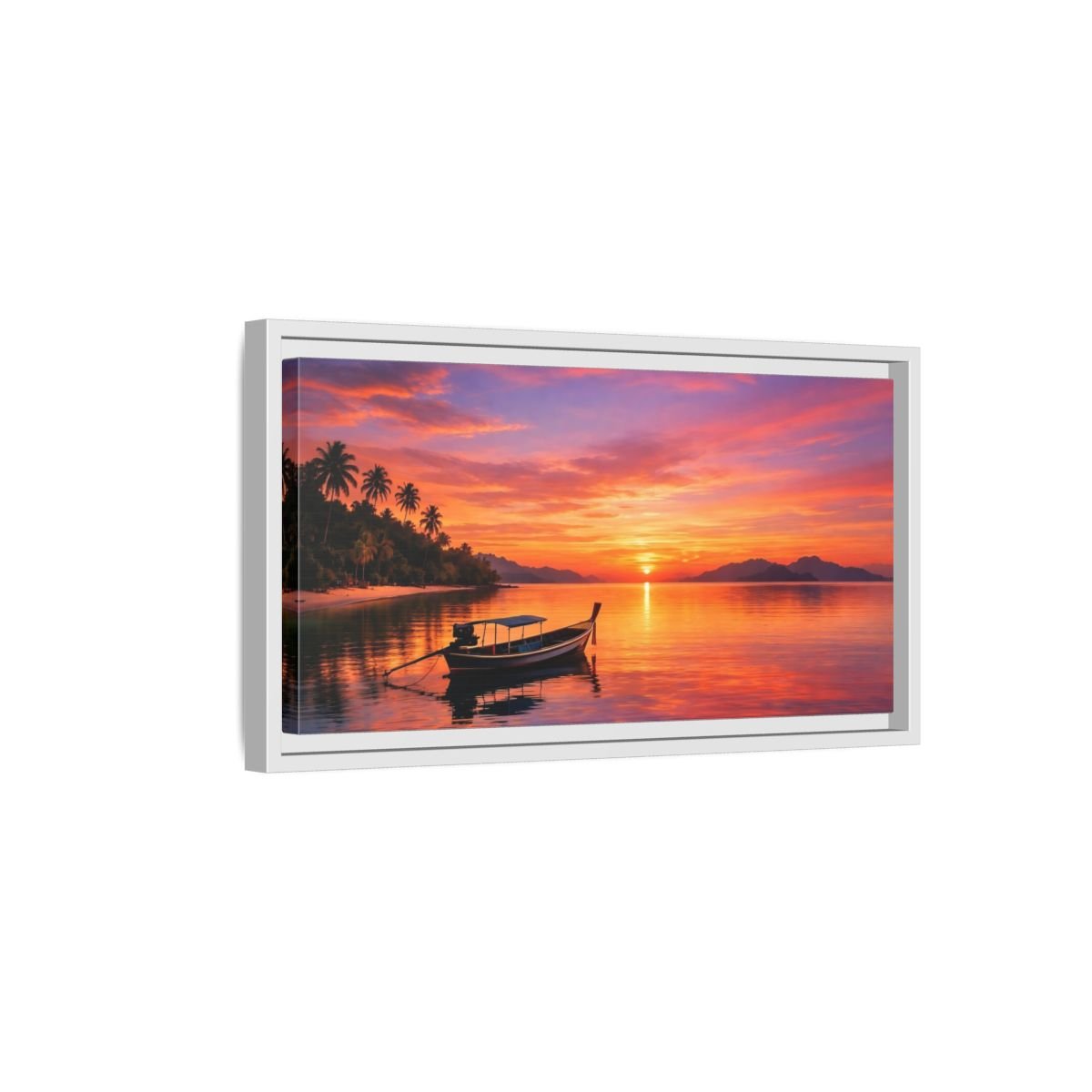 Landscape Nature Tropical Sunset Vibrant - Framed Canvas Wall Art Print - YesArtYes