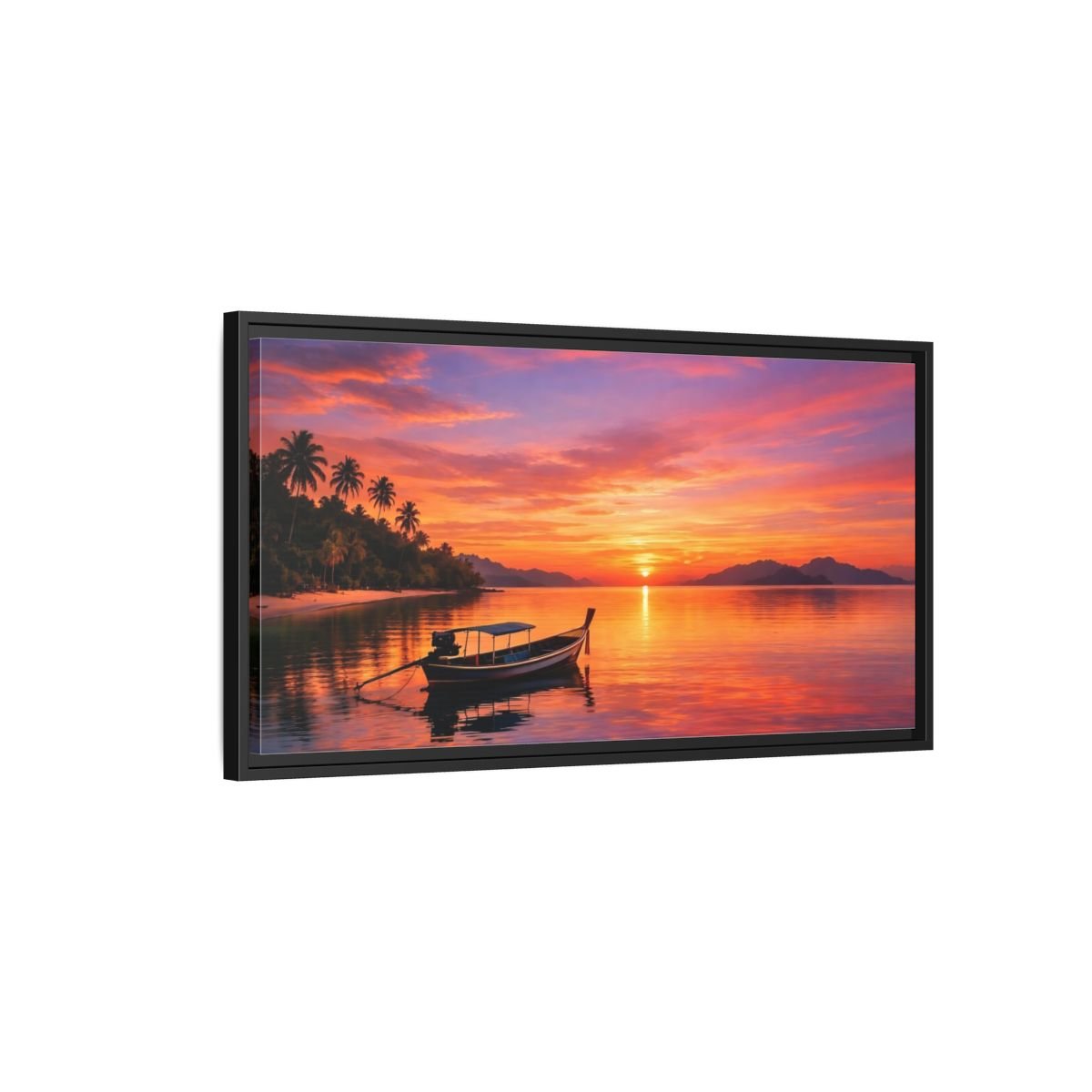 Landscape Nature Tropical Sunset Vibrant - Framed Canvas Wall Art Print - YesArtYes