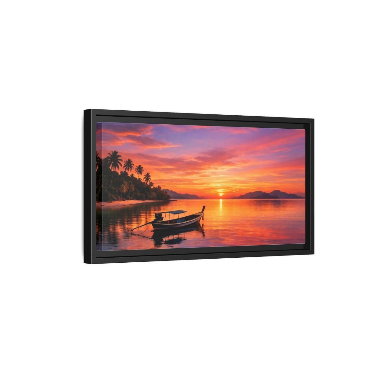 Landscape Nature Tropical Sunset Vibrant - Framed Canvas Wall Art Print - YesArtYes