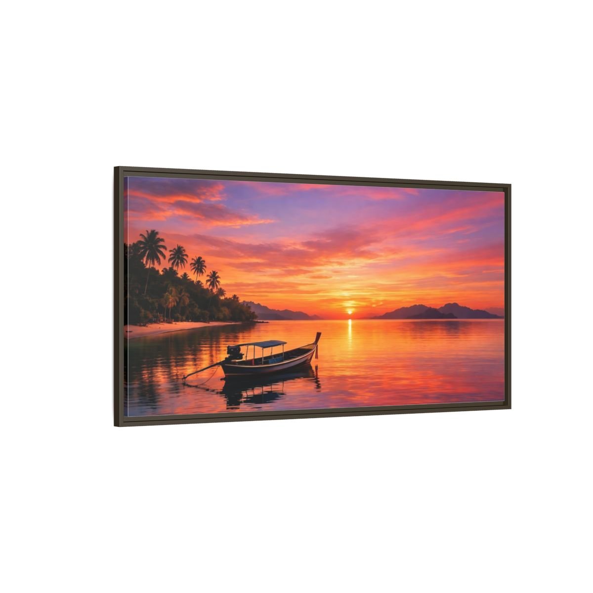 Landscape Nature Tropical Sunset Vibrant - Framed Canvas Wall Art Print - YesArtYes