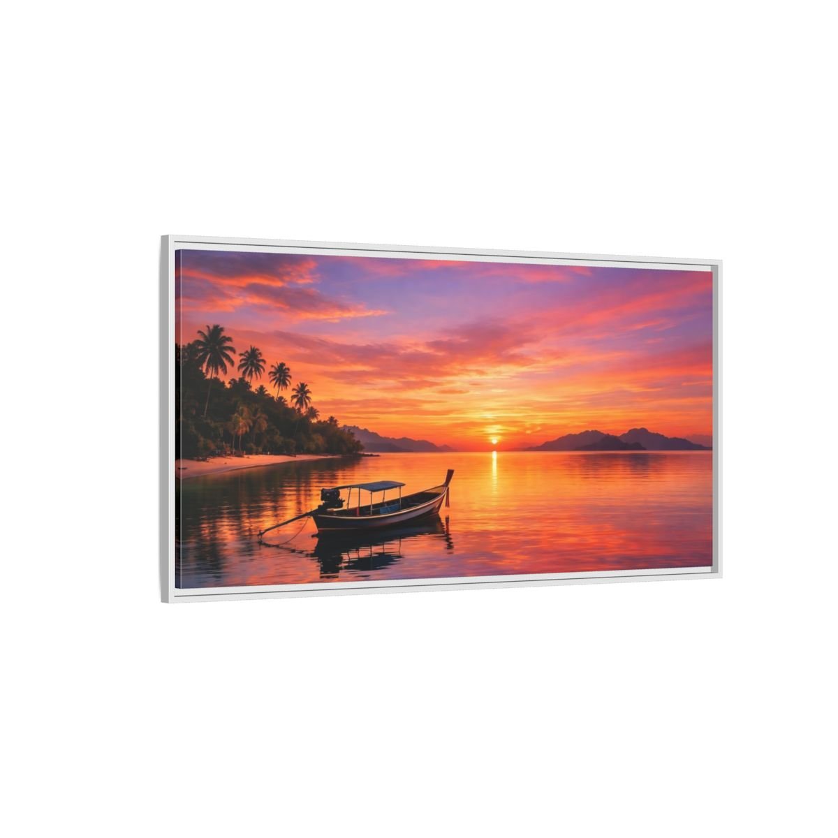 Landscape Nature Tropical Sunset Vibrant - Framed Canvas Wall Art Print - YesArtYes