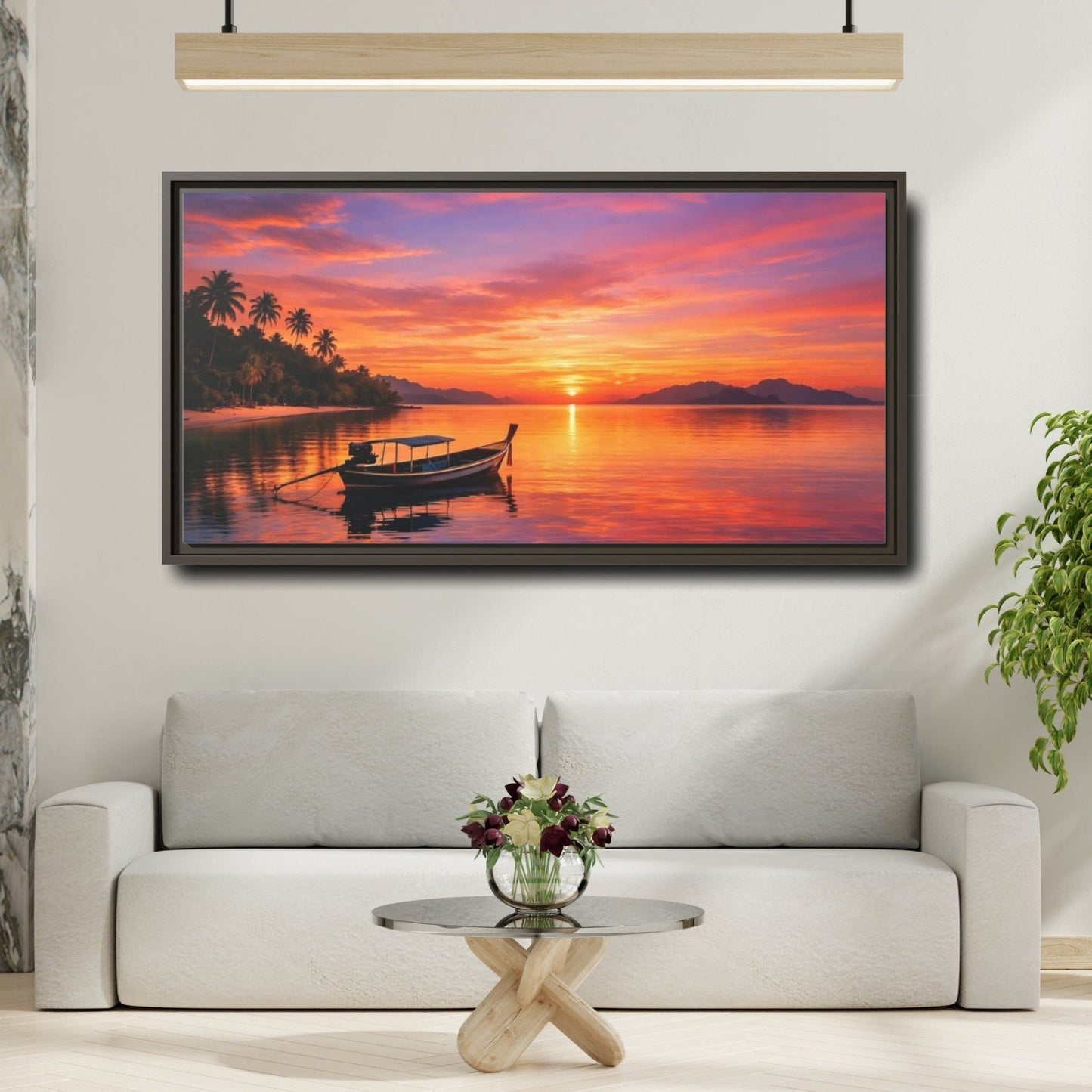 Landscape Nature Tropical Sunset Vibrant - Framed Canvas Wall Art Print - YesArtYes