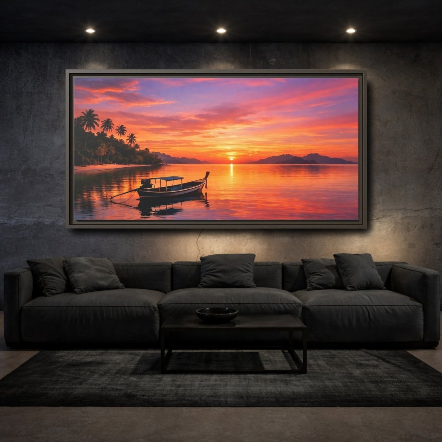 Landscape Nature Tropical Sunset Vibrant - Framed Canvas Wall Art Print - YesArtYes