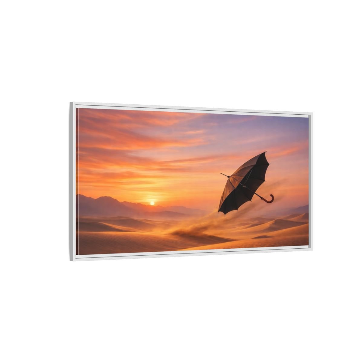 Landscape Nature Umbrella Desert Orange Blue - Framed Canvas Wall Art Print - YesArtYes