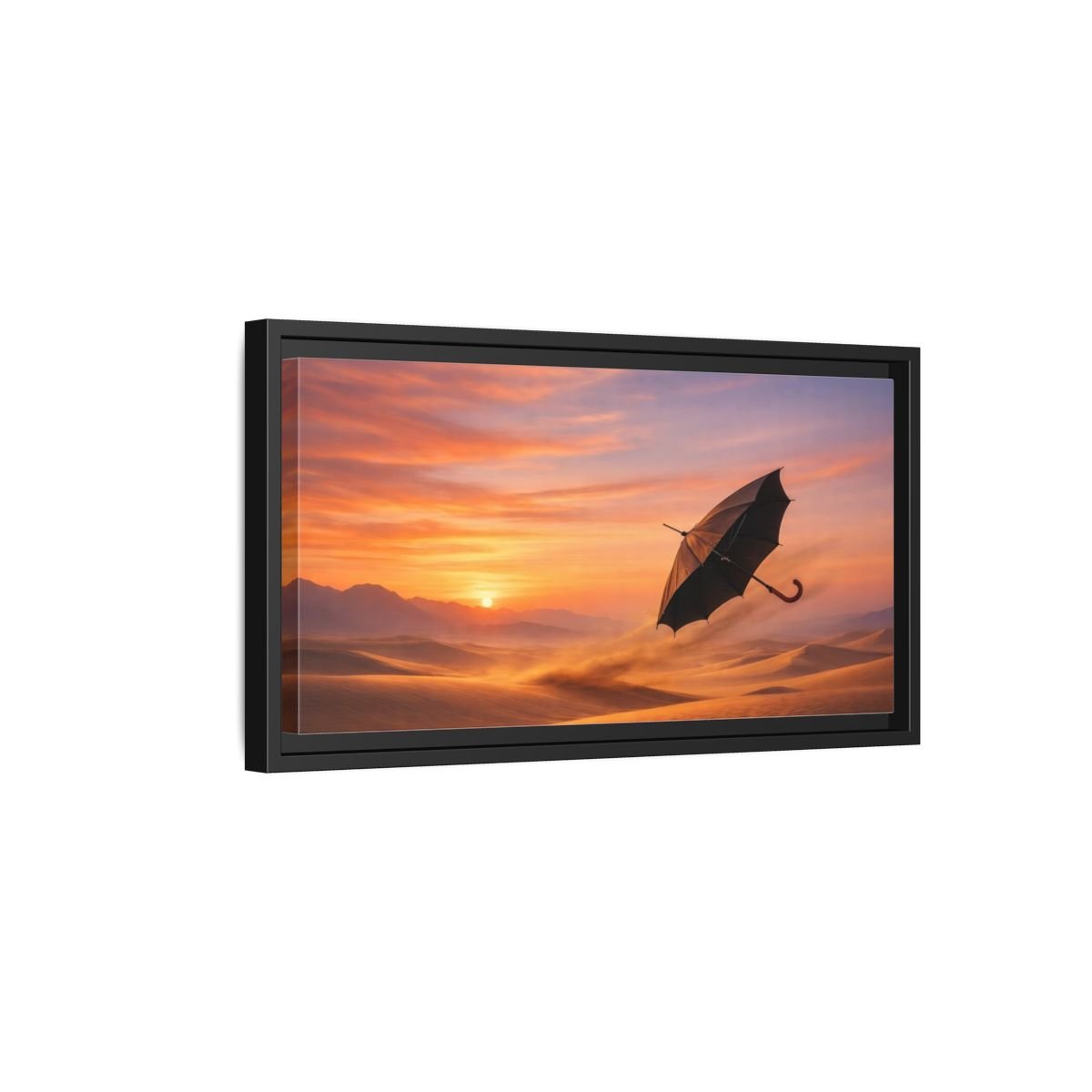 Landscape Nature Umbrella Desert Orange Blue - Framed Canvas Wall Art Print - YesArtYes