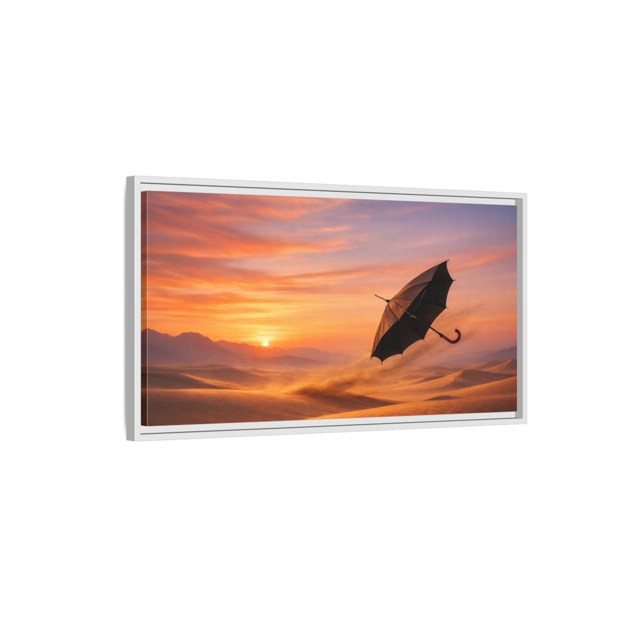 Landscape Nature Umbrella Desert Orange Blue - Framed Canvas Wall Art Print - YesArtYes