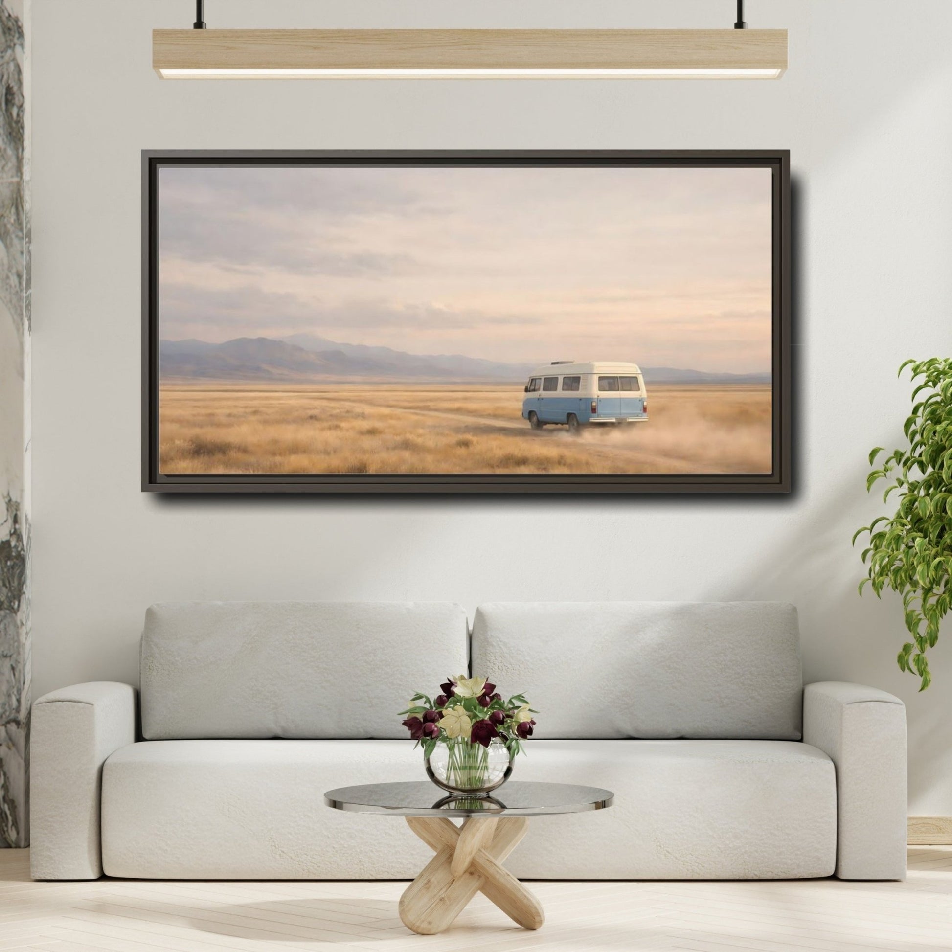 Landscape Nature Van Blue - Framed Canvas Wall Art Print - YesArtYes