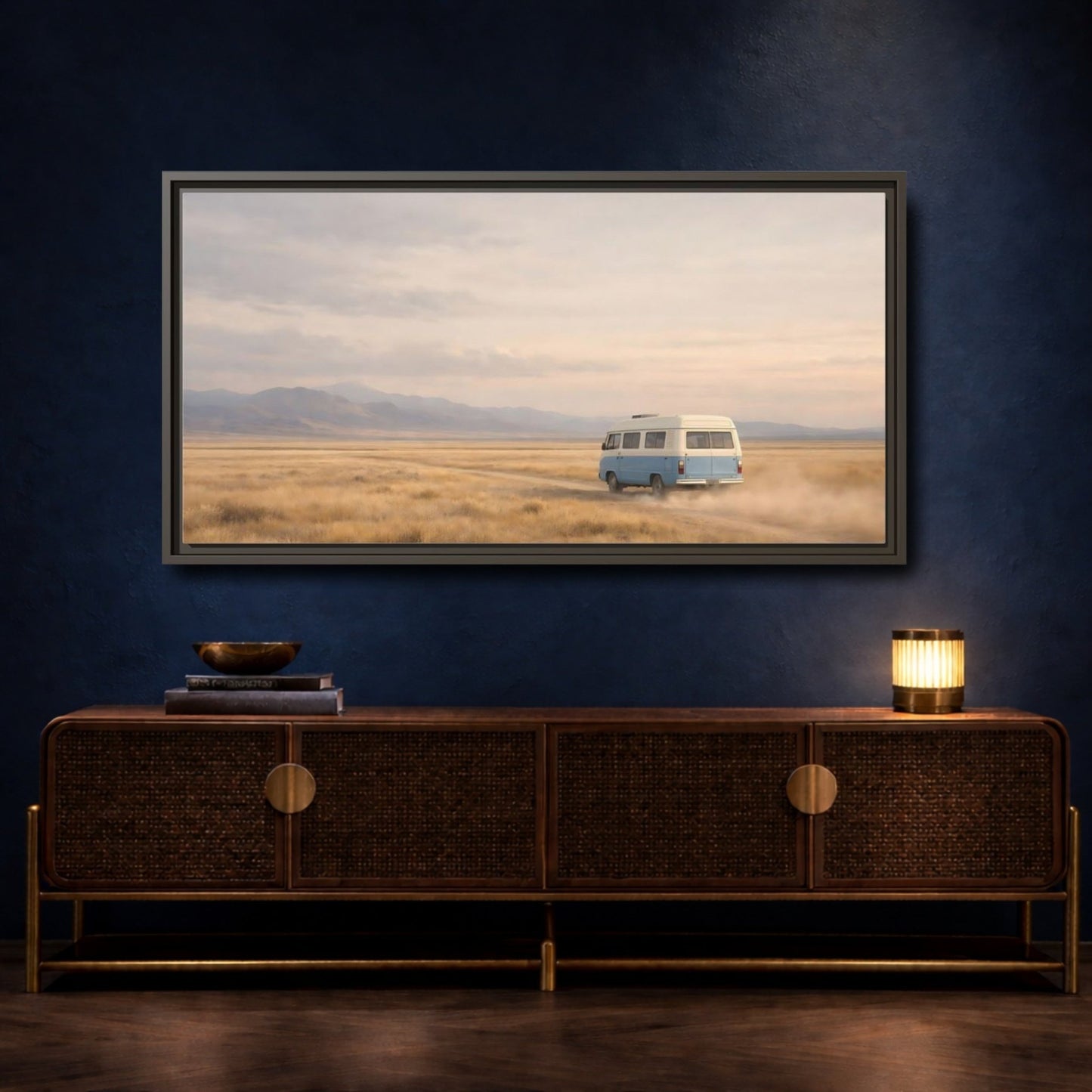 Landscape Nature Van Blue - Framed Canvas Wall Art Print - YesArtYes