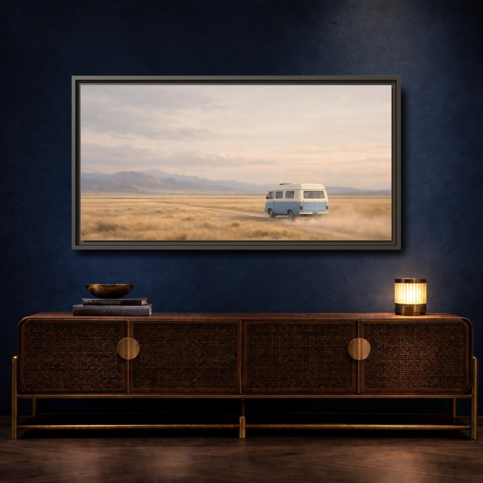Landscape Nature Van Blue - Framed Canvas Wall Art Print - YesArtYes
