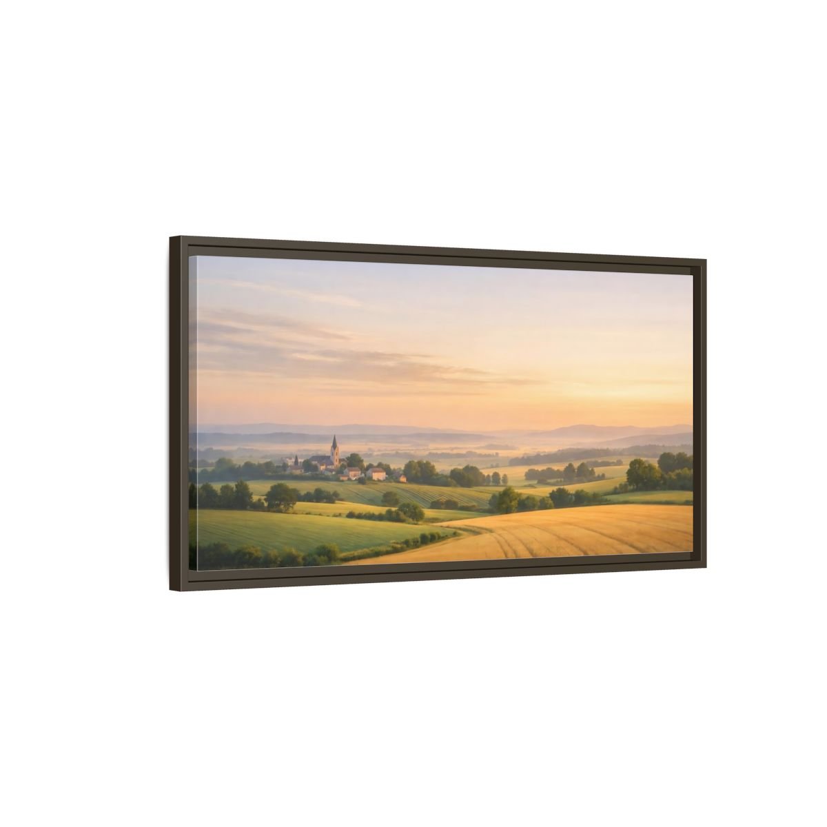 Landscape Nature Village Golden Fields - Framed Canvas Wall Art Print - YesArtYes