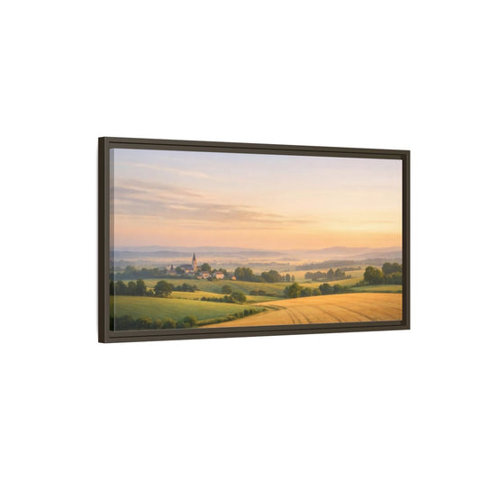 Landscape Nature Village Golden Fields - Framed Canvas Wall Art Print - YesArtYes
