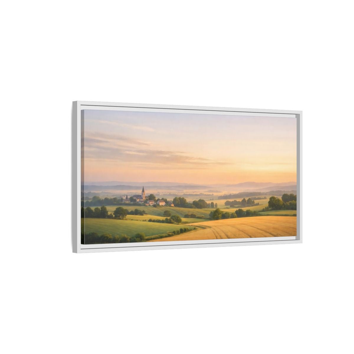 Landscape Nature Village Golden Fields - Framed Canvas Wall Art Print - YesArtYes