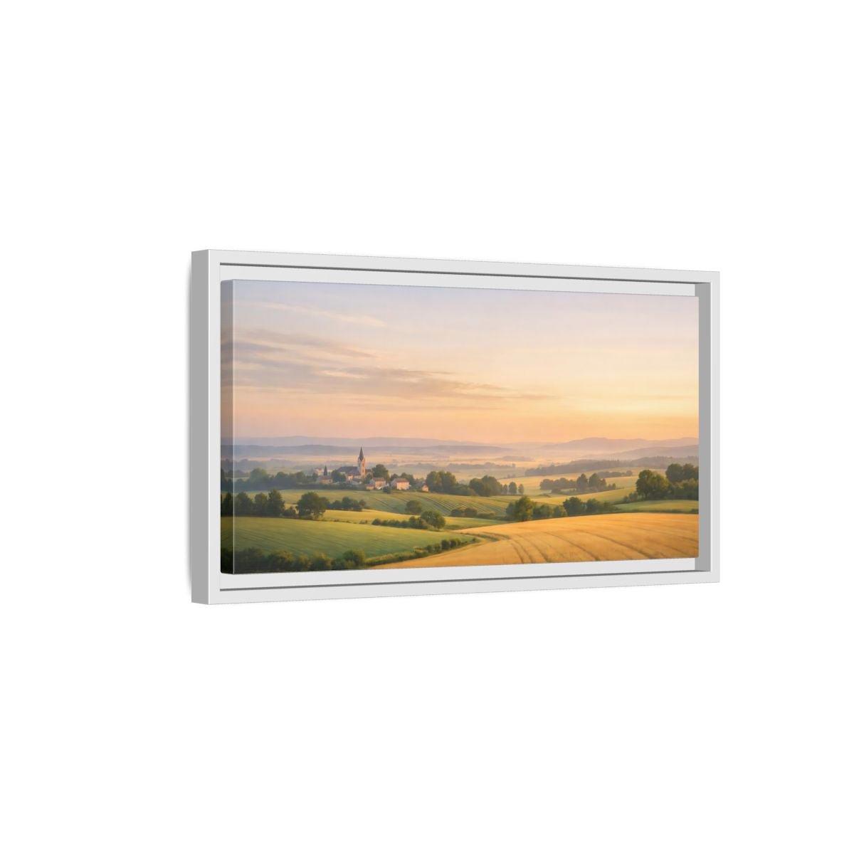 Landscape Nature Village Golden Fields - Framed Canvas Wall Art Print - YesArtYes