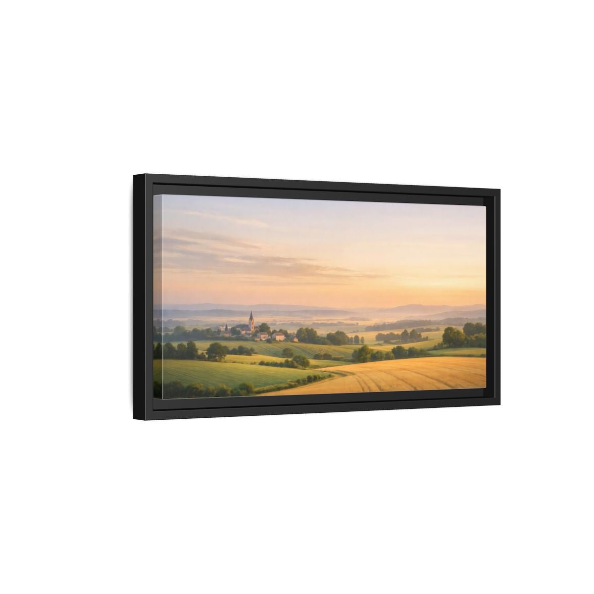 Landscape Nature Village Golden Fields - Framed Canvas Wall Art Print - YesArtYes