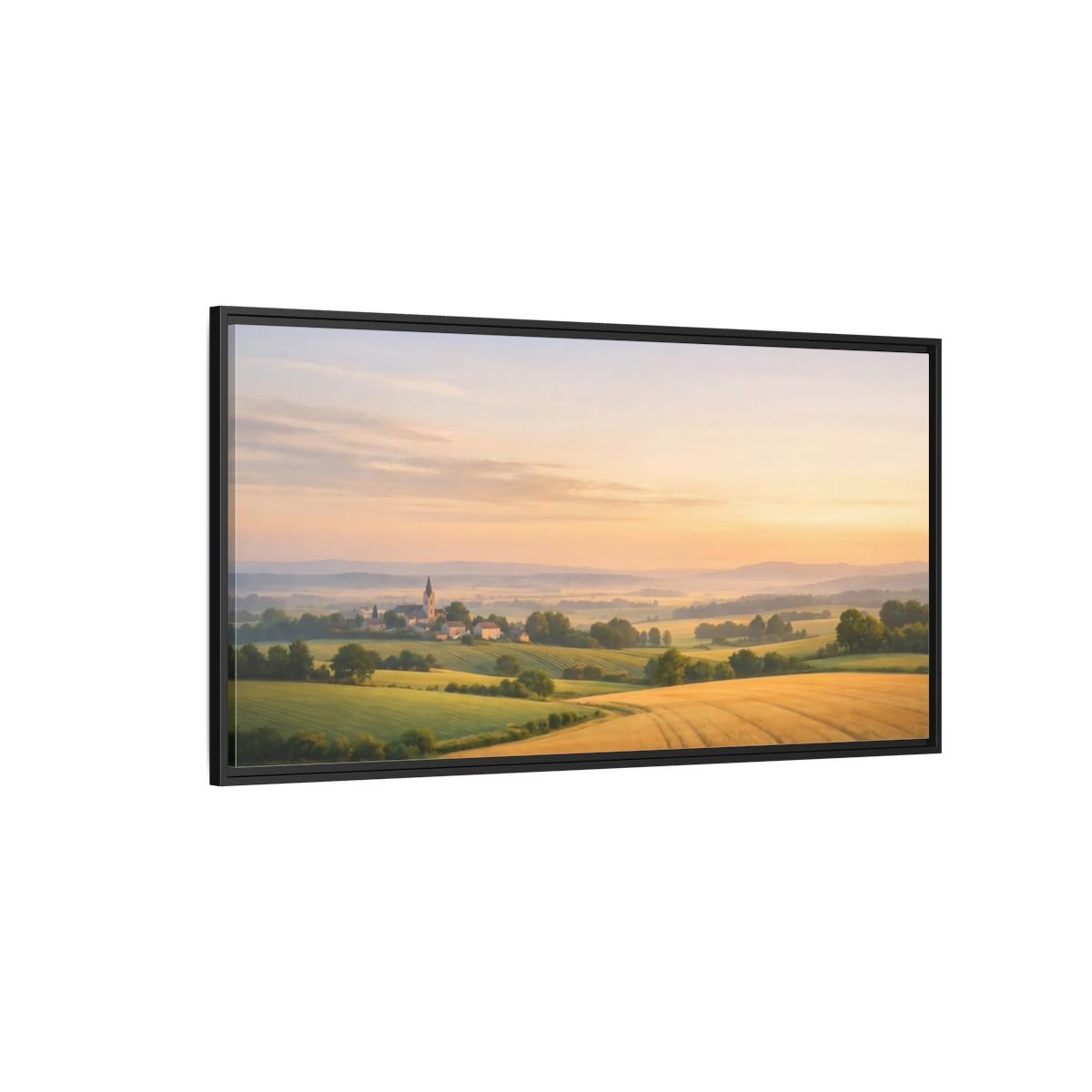 Landscape Nature Village Golden Fields - Framed Canvas Wall Art Print - YesArtYes