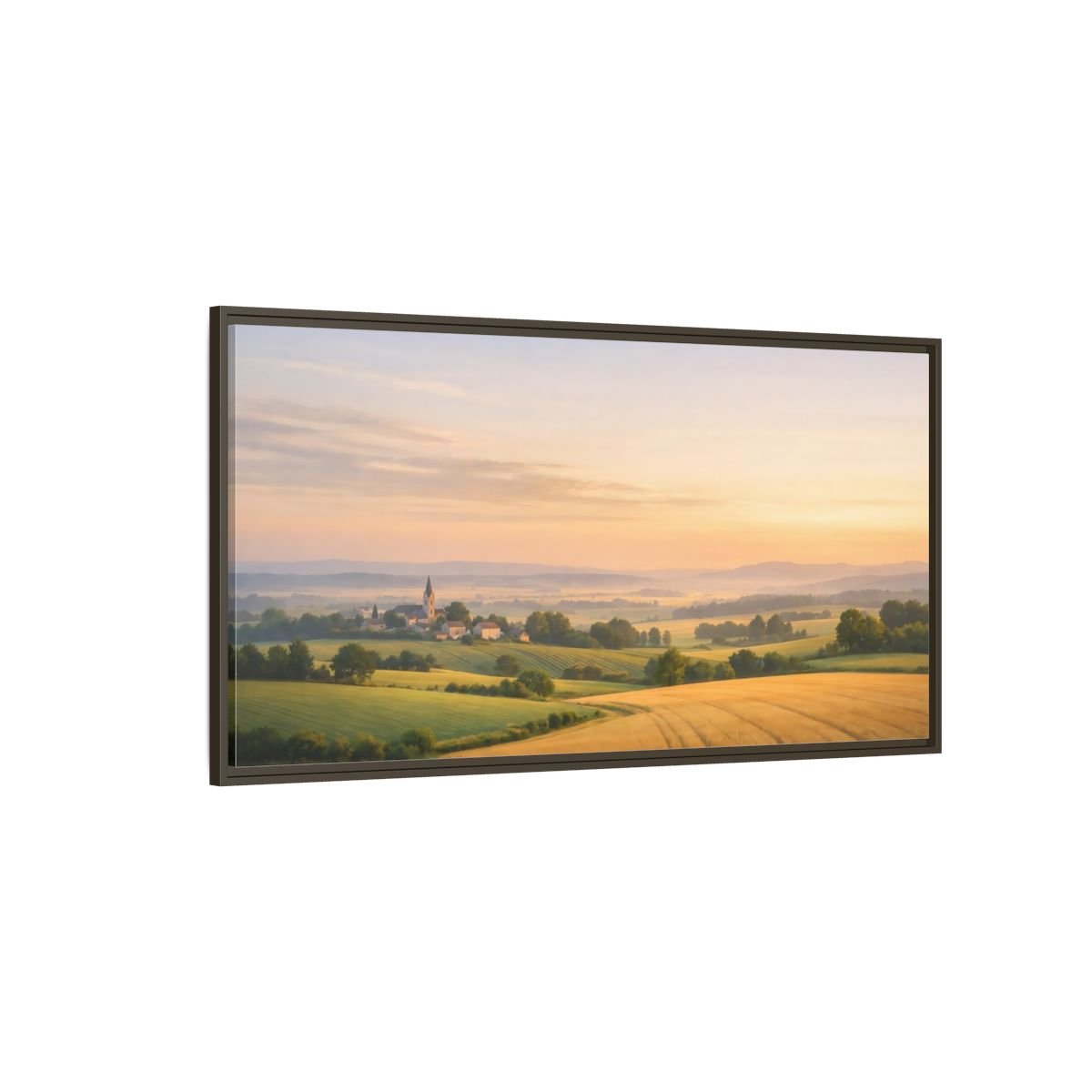 Landscape Nature Village Golden Fields - Framed Canvas Wall Art Print - YesArtYes