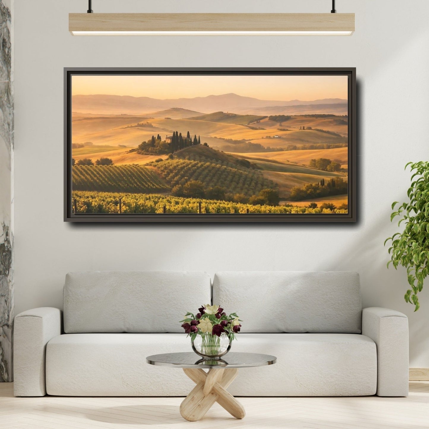 Landscape Nature Vineyard Golden Tuscan - Framed Canvas Wall Art Print - YesArtYes