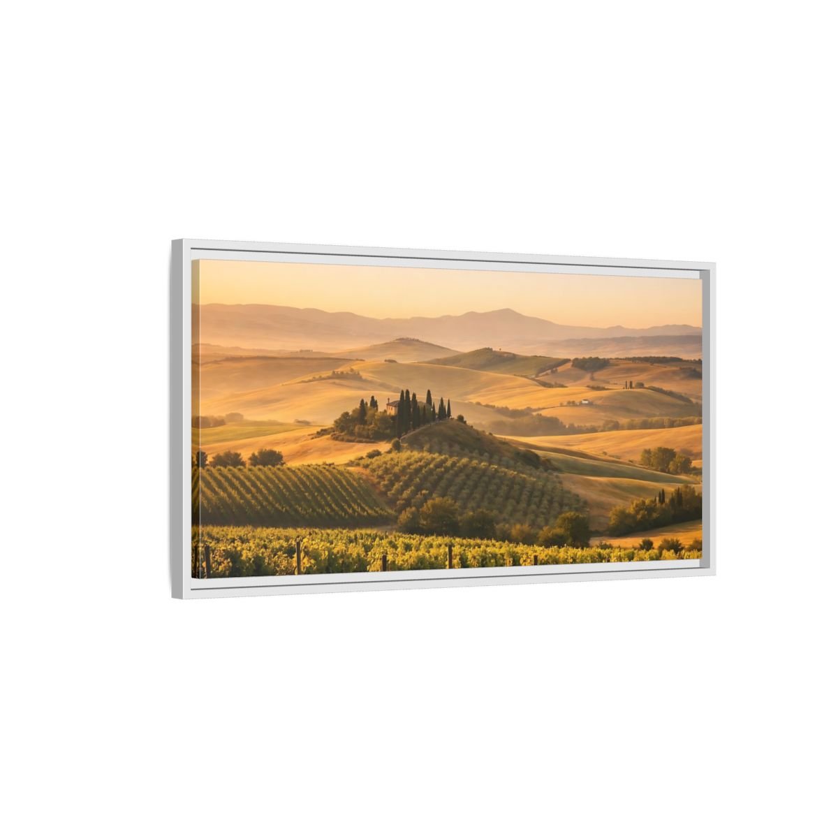 Landscape Nature Vineyard Golden Tuscan - Framed Canvas Wall Art Print - YesArtYes