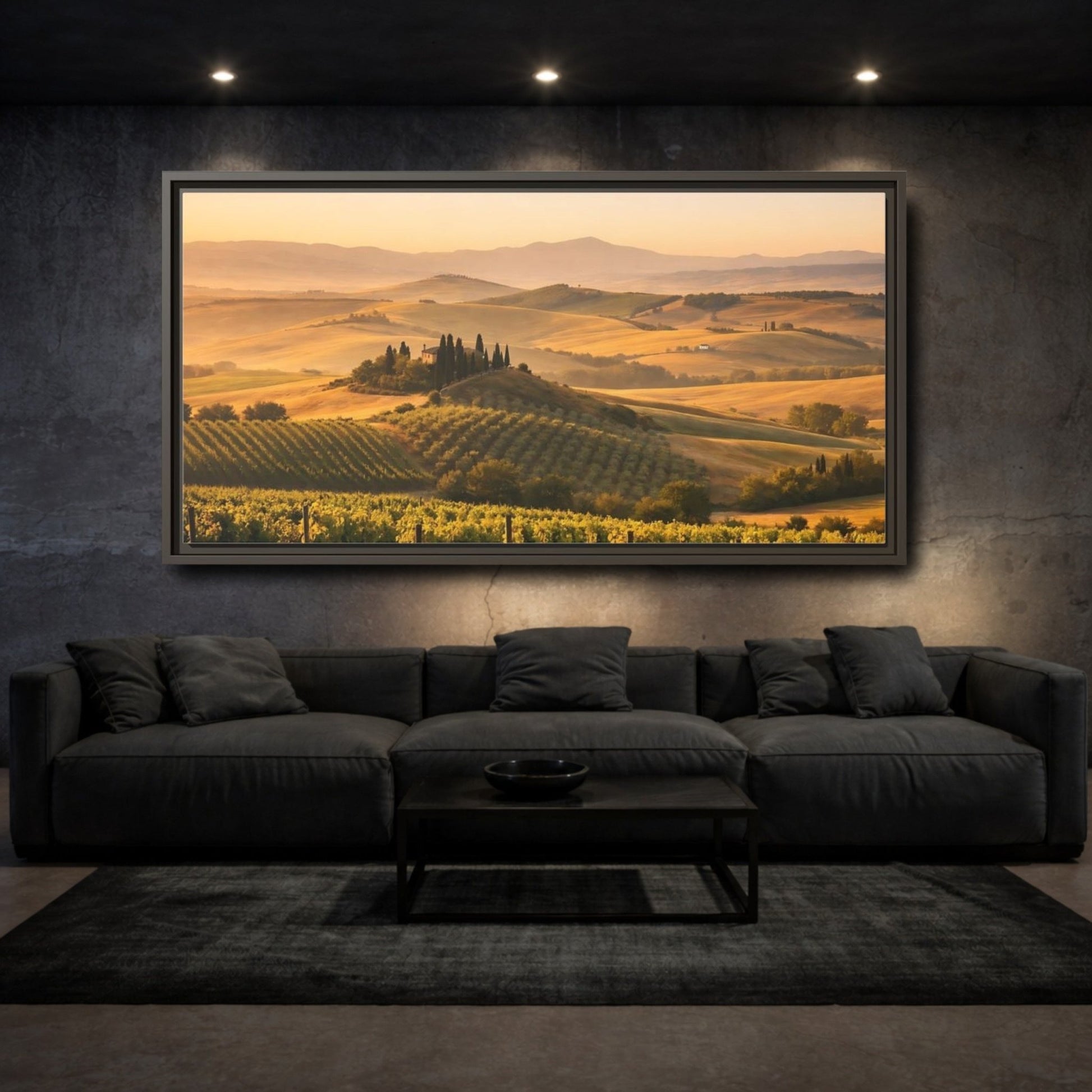Landscape Nature Vineyard Golden Tuscan - Framed Canvas Wall Art Print - YesArtYes