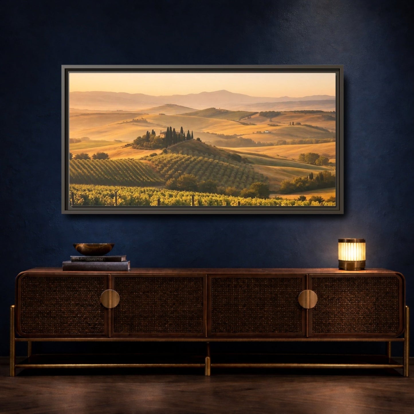 Landscape Nature Vineyard Golden Tuscan - Framed Canvas Wall Art Print - YesArtYes