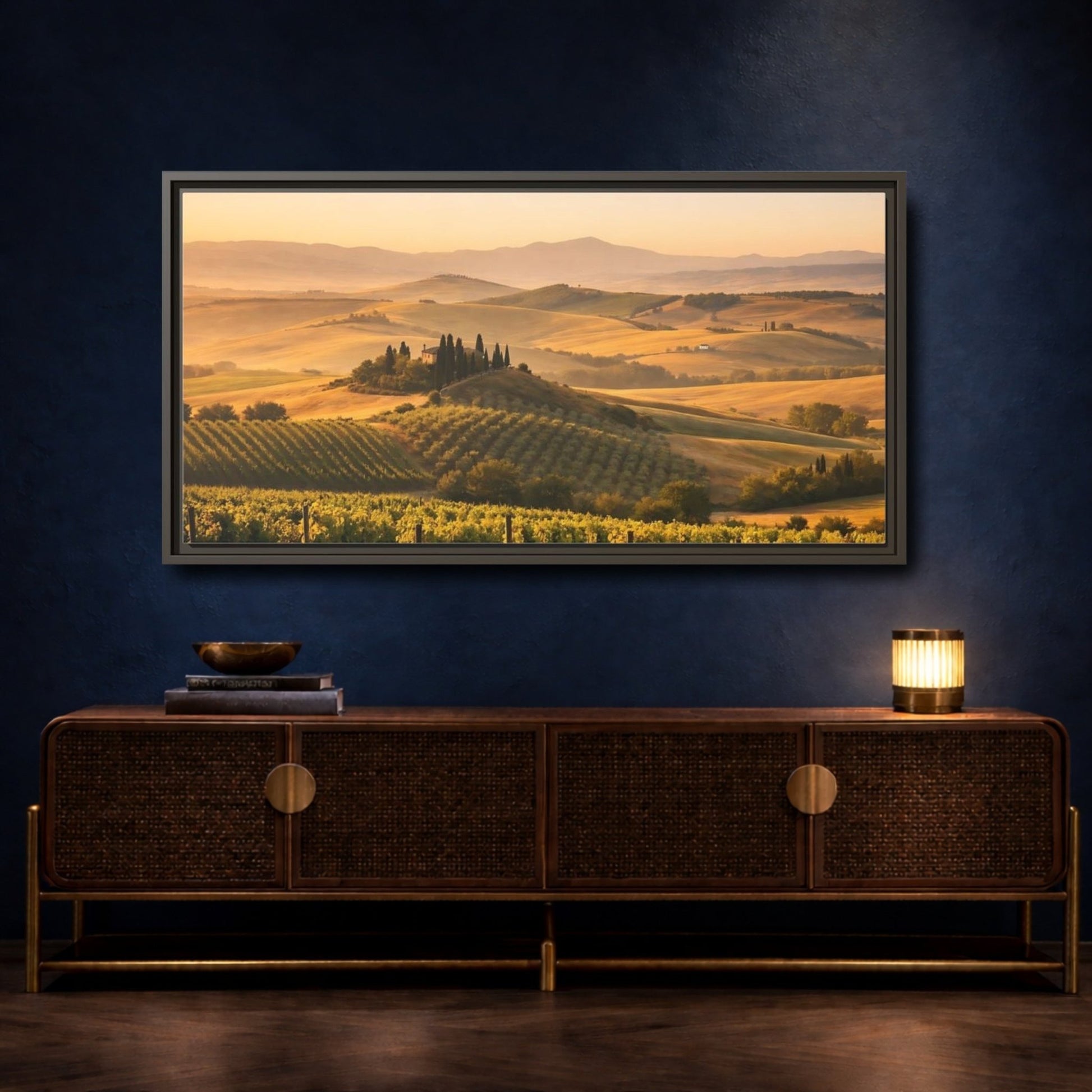 Landscape Nature Vineyard Golden Tuscan - Framed Canvas Wall Art Print - YesArtYes