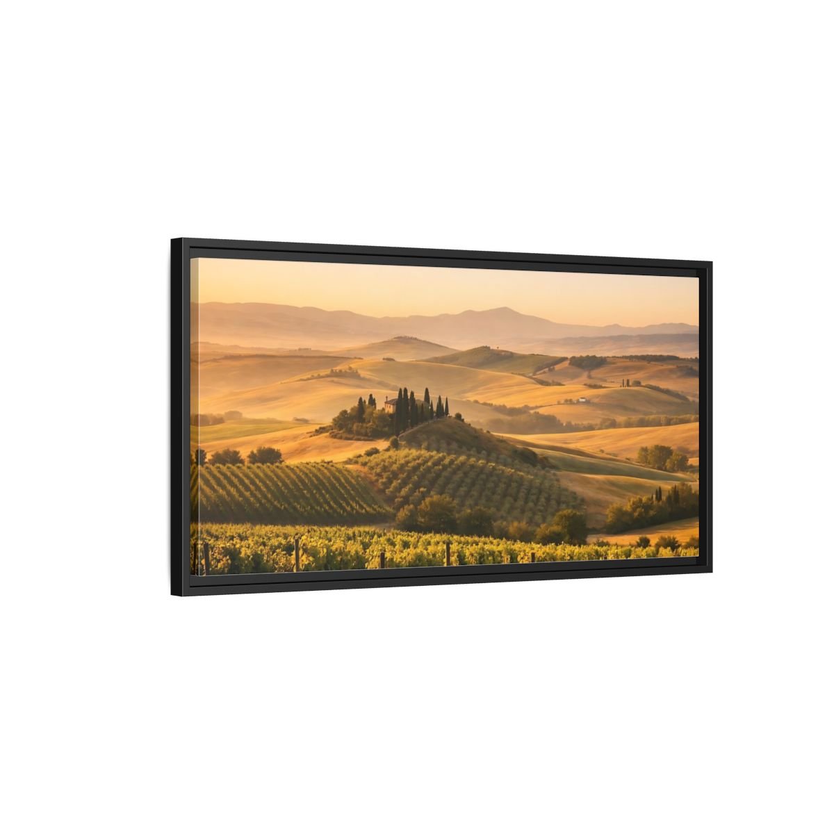 Landscape Nature Vineyard Golden Tuscan - Framed Canvas Wall Art Print - YesArtYes