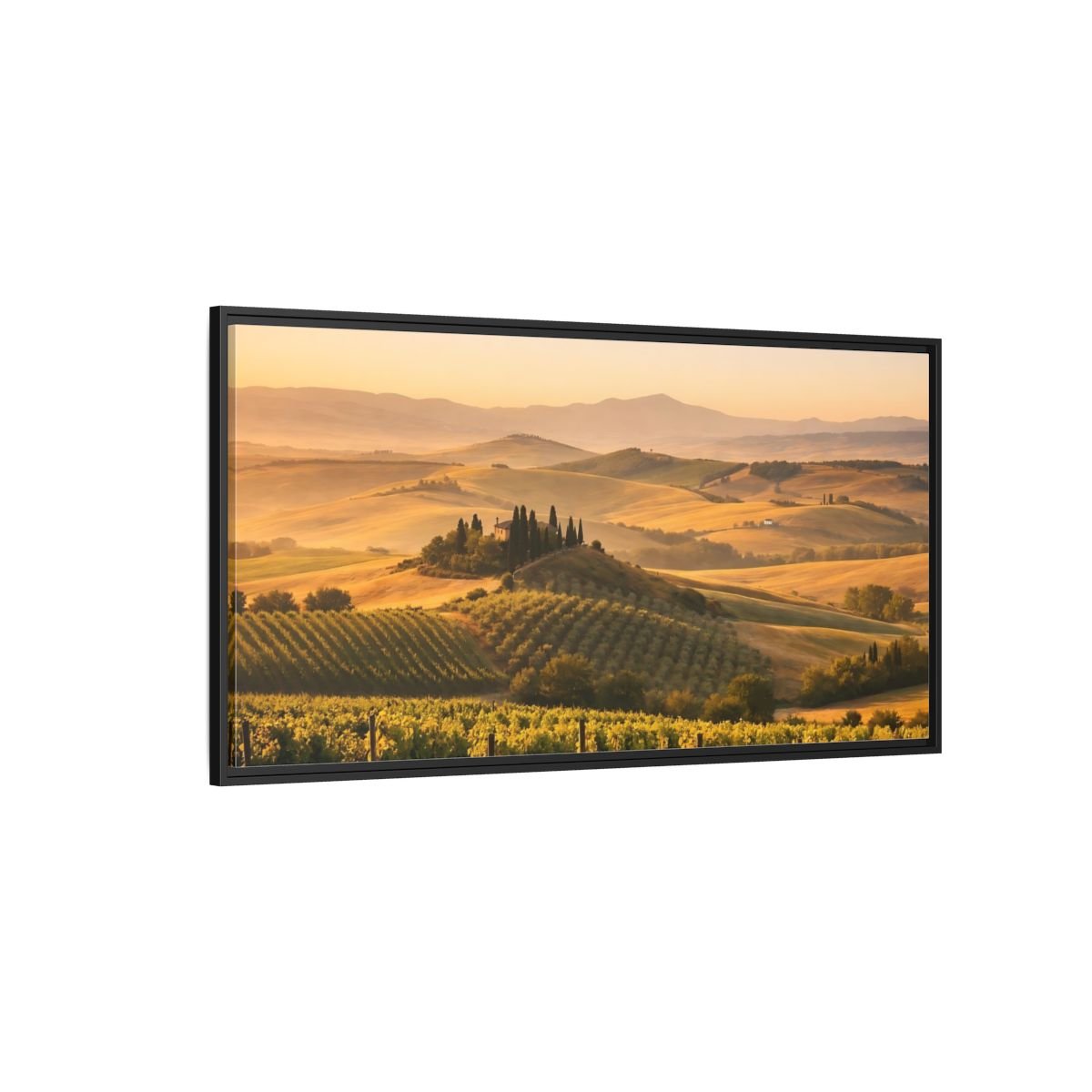 Landscape Nature Vineyard Golden Tuscan - Framed Canvas Wall Art Print - YesArtYes