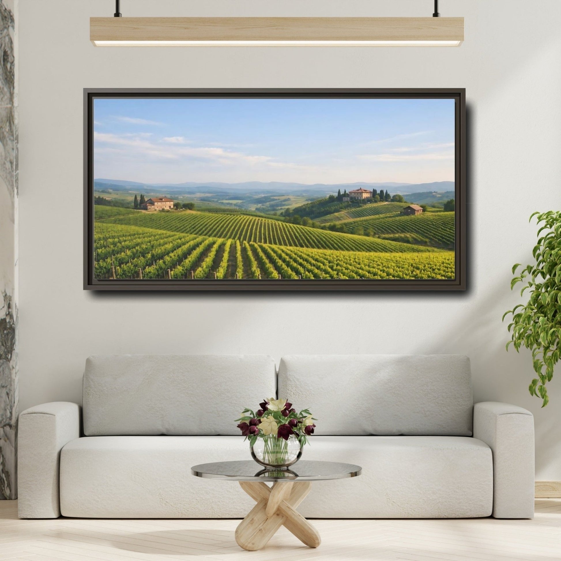 Landscape Nature Vineyard Green - Framed Canvas Wall Art Print - YesArtYes