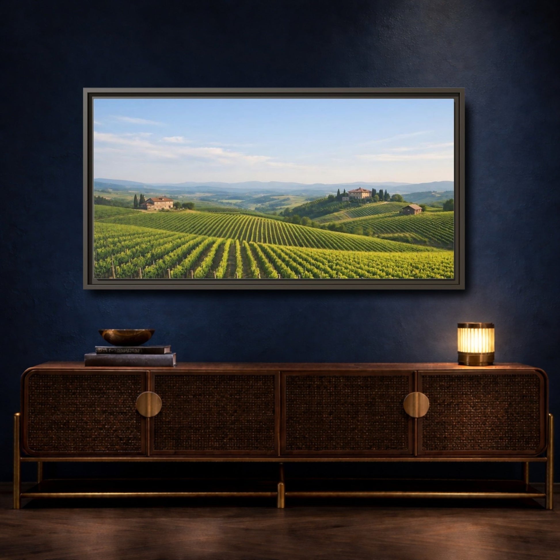 Landscape Nature Vineyard Green - Framed Canvas Wall Art Print - YesArtYes